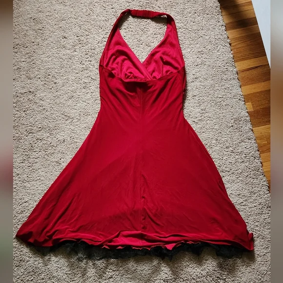 y2k whimsigoth fairy red halter beaded dress fairy flirty formal prom sexy large - Picture 3 of 8